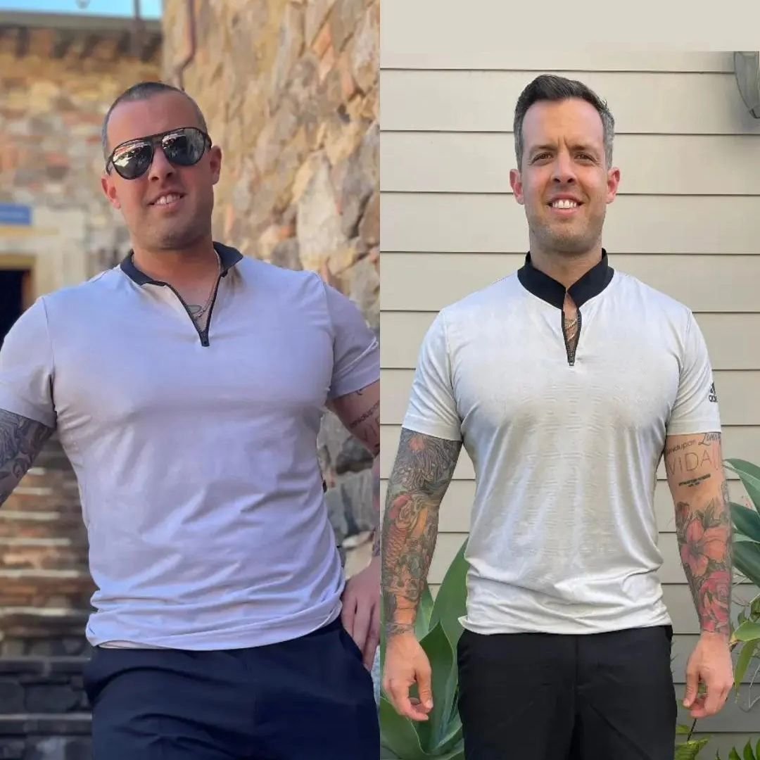 Before and after weight loss success, custom meal prep and fitness coaching Los Angeles