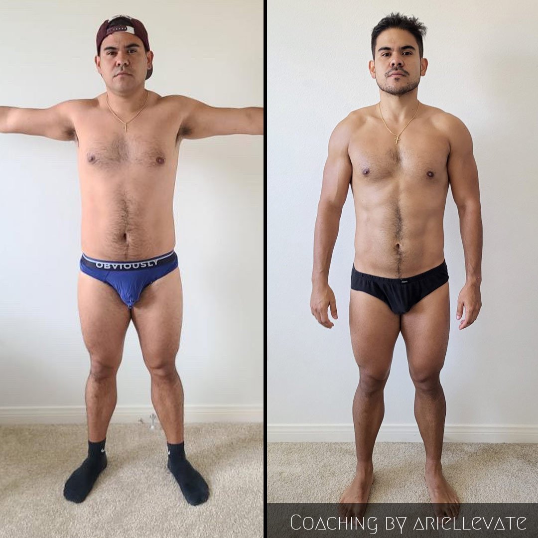 Before and after weight loss success, custom meal prep and fitness coaching Los Angeles