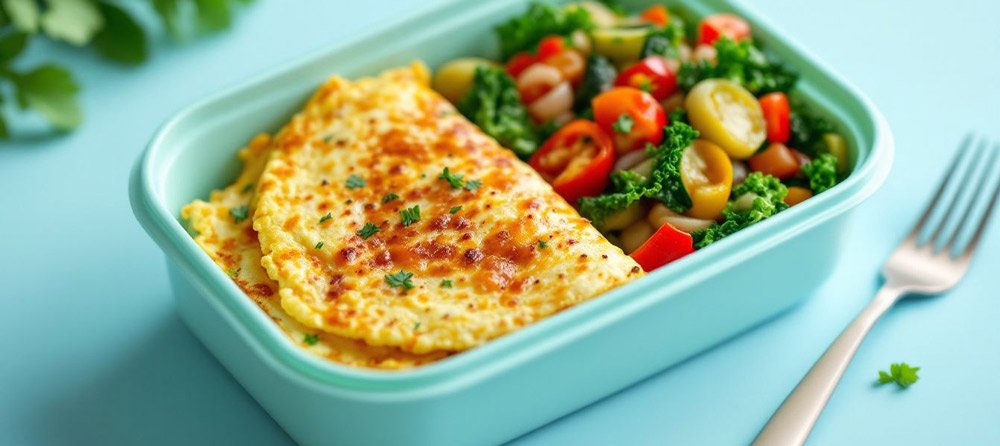 Omelette with pasture raised eggs, kale, and mixed vegetables